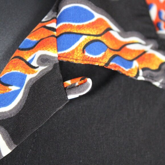 Rusty Surf Flamed Hibiscus Black Button Up Short Sleeve Shirt Mens XL All Over - Picture 5 of 9